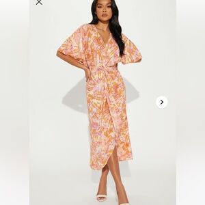 Pink and orange tropical maxi dress NWOT